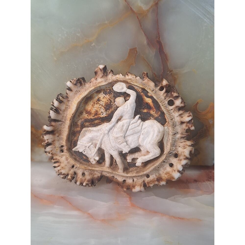 1982 Ben C Barto Carved Elk Horn Belt Buckle #141 Western Folk Art - Stunning!